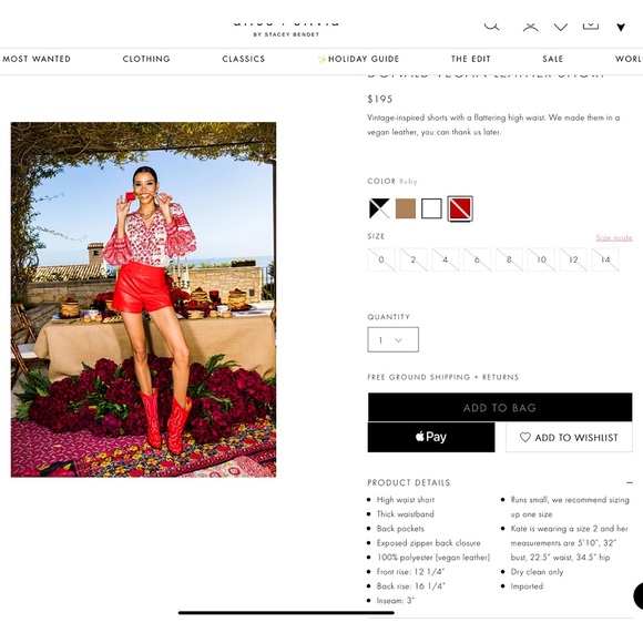 Alice + Olivia Donald Red Vegan Leather Wide Waistband Shorts - Picture 3 of 16